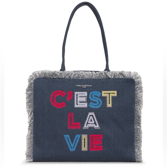 Karl Lagerfeld Margot Fringe Zip Canvas Tote - Picture 1 of 12